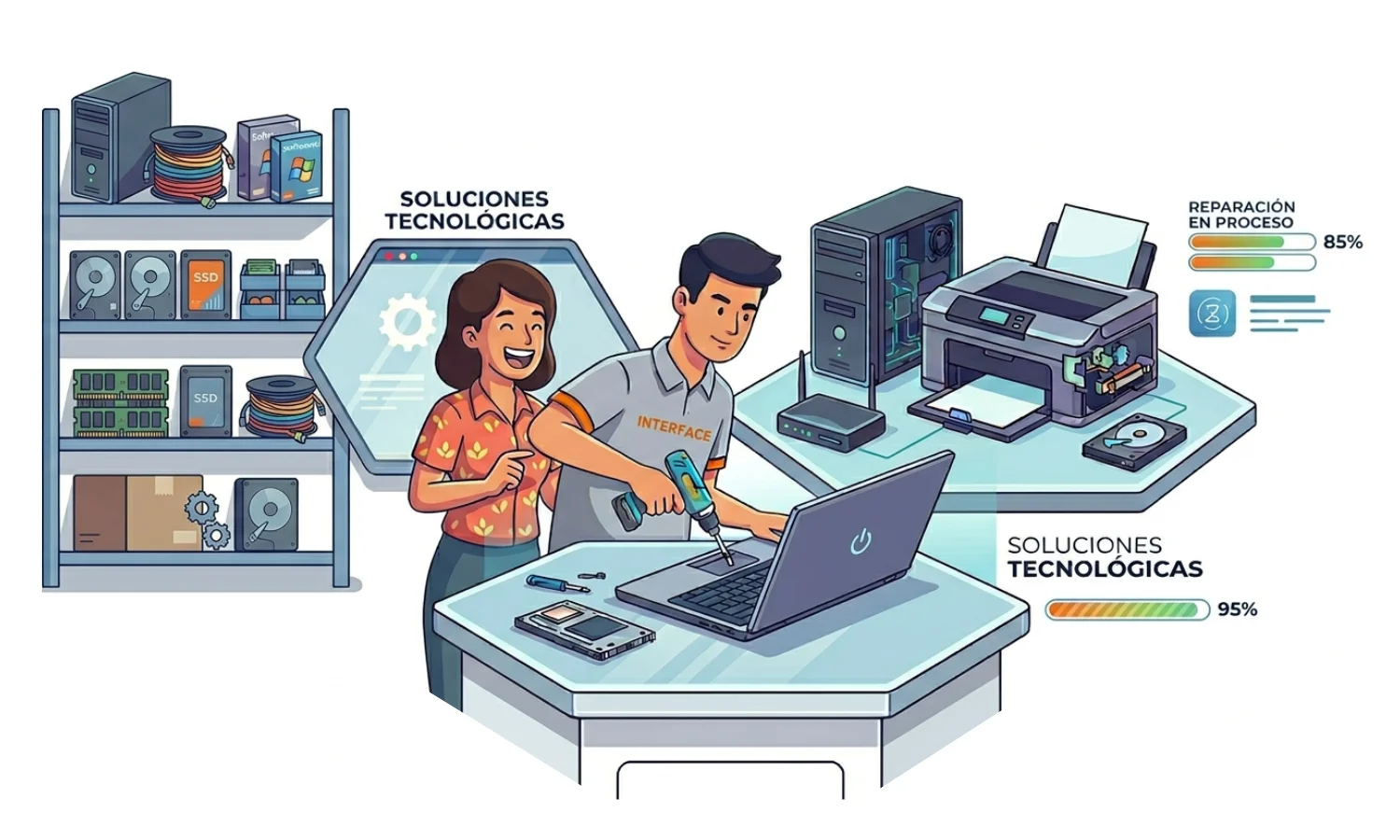 un tecnico reparando una pc